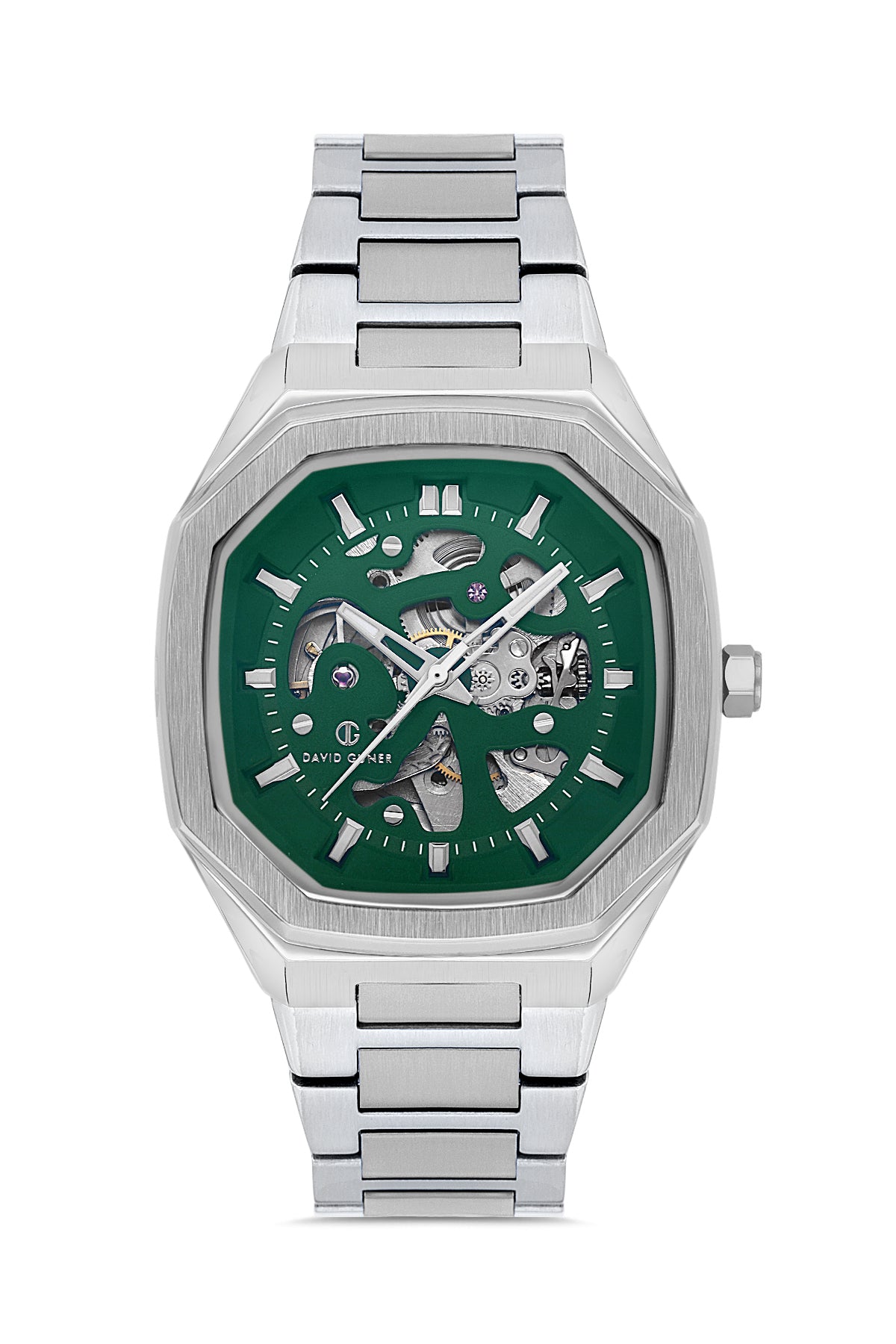 DAVID GUNER Yeşil Kadranlı Gümüş Kaplama Otomatik Paslanmaz Masif Çelik Erkek Kol Saati - DG-8501GA-A10