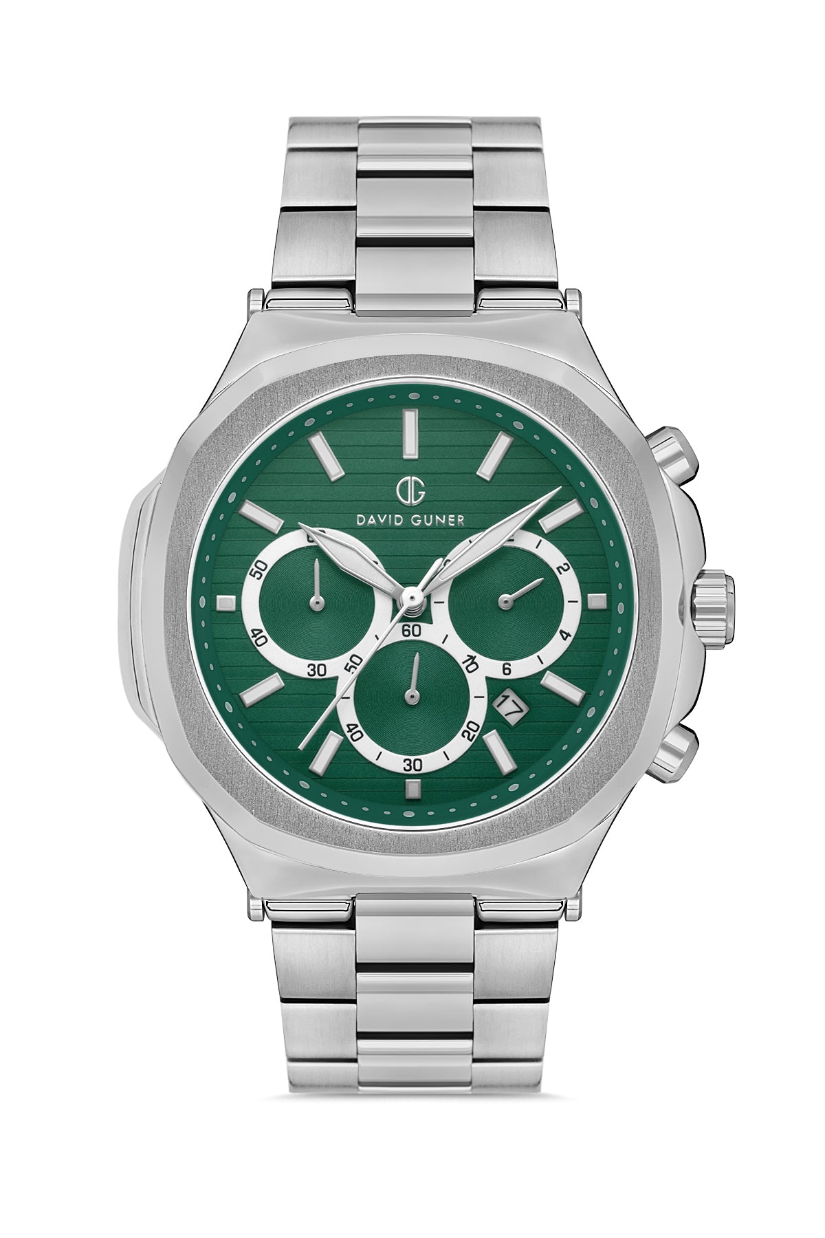 DAVID GUNER Yeşil Kadranlı Gümüş Paslanmaz Masif Çelik Erkek Kol Saati - DG-8522GA-A10