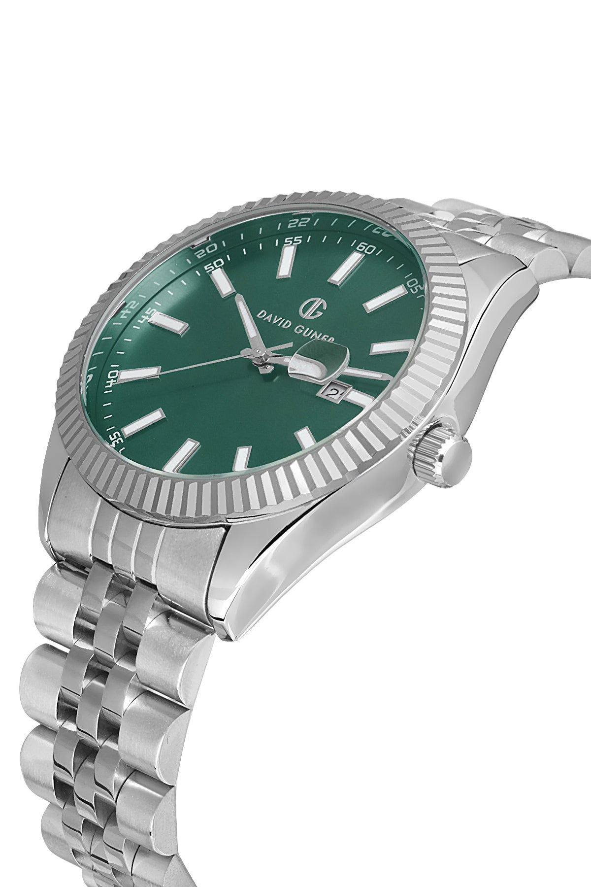 DAVID GUNER Gümüş Kaplama Yeşil Kadranlı Takvimli Erkek Kol Saati
