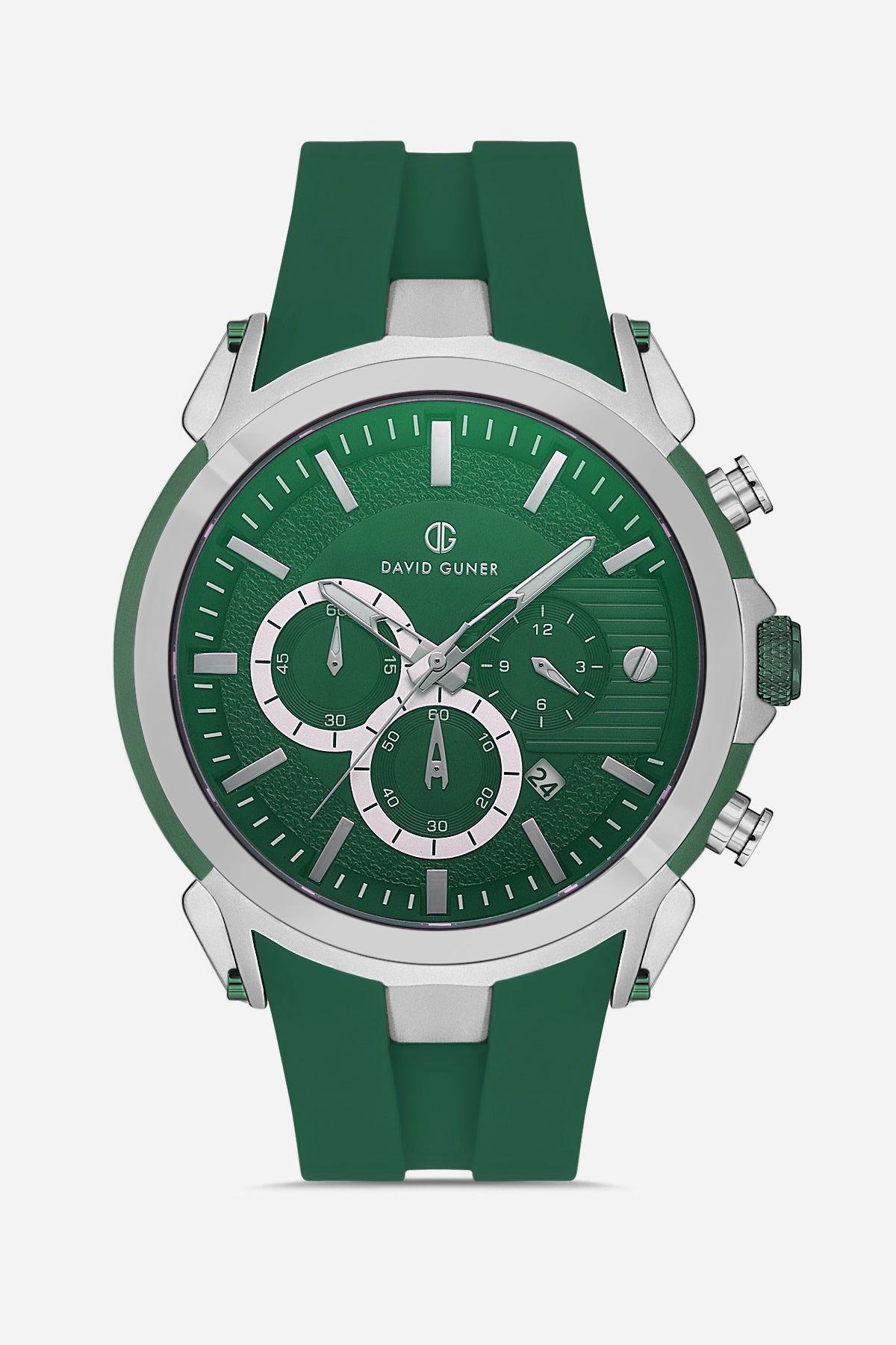 Davıd Guner Silver Plating Green Silicone Band Men's Watch