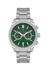 DAVID GUNER Gümüş Kaplamalı Yeşil Kadranlı Multi Fonksiyonlu Erkek Kol Saati