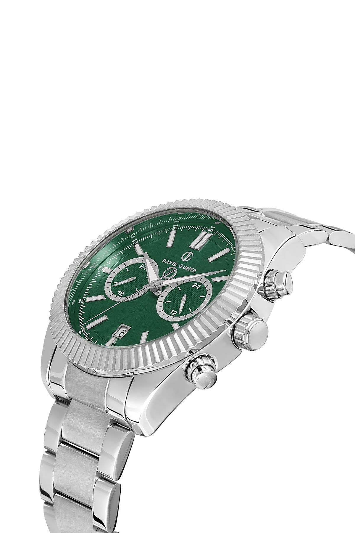 DAVID GUNER Gümüş Kaplamalı Yeşil Kadranlı Multi Fonksiyonlu Erkek Kol Saati