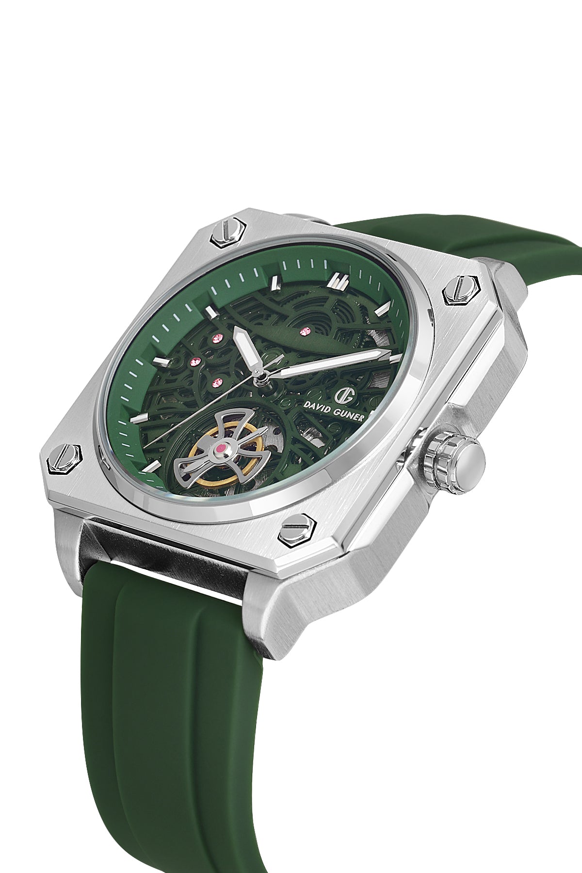 DAVID GUNER Gümüş Kaplamalı Yeşil Kadranlı Erkek Kol Saati - DG-8736GD-ZM10