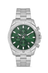 DAVID GUNER Yeşil Kadranlı Gümüş Kaplama Paslanmaz Masif Çelik Kordonlu Multi Fonksiyonlu Erkek Kol Saati