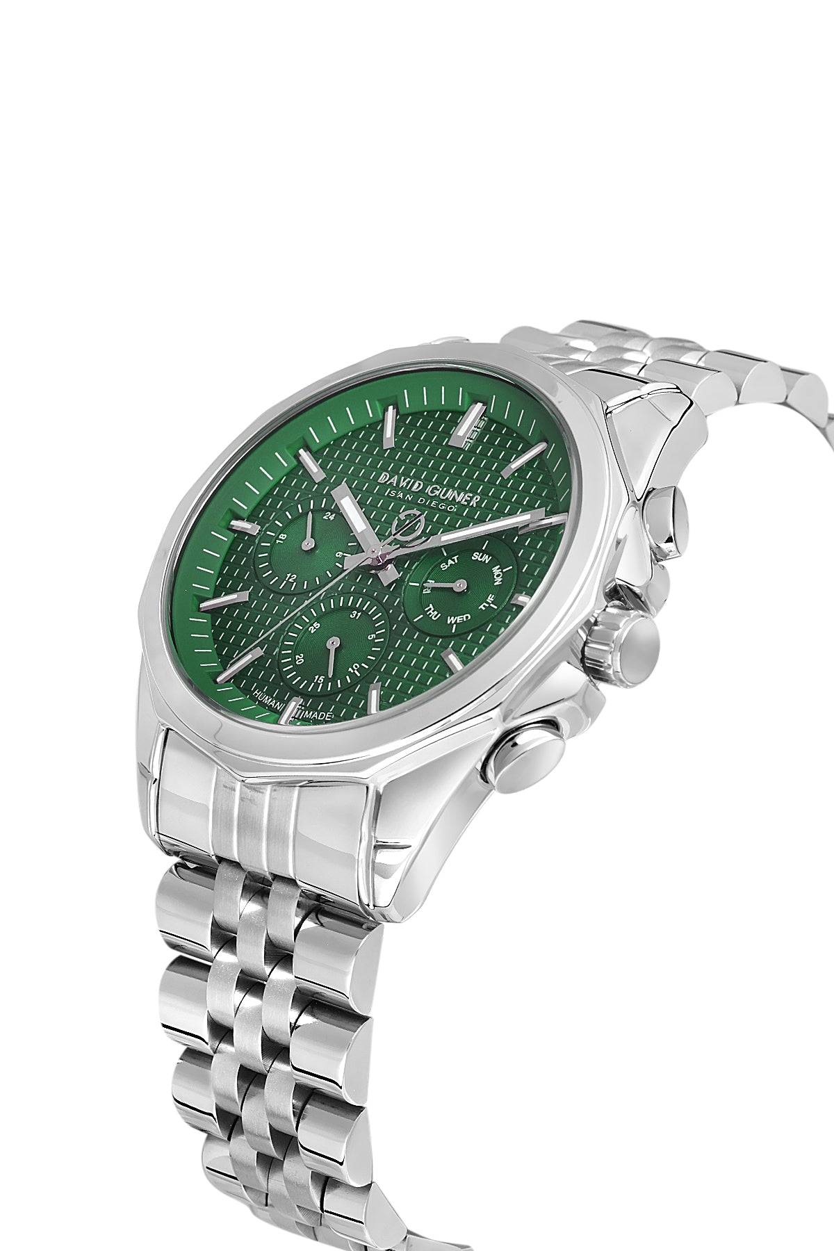 DAVID GUNER Gümüş Renk Yeşil Kadranlı Multi Fonksiyon Erkek Kol Saati