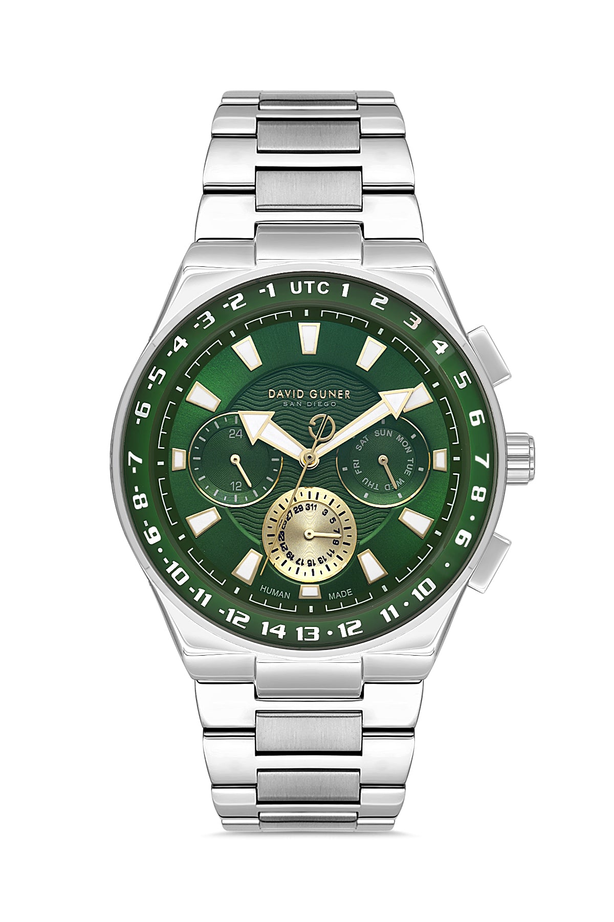 DAVID GUNER Gümüş Kaplamalı Yeşil Kadranlı Erkek Kol Saati - DG-8898GA-A10