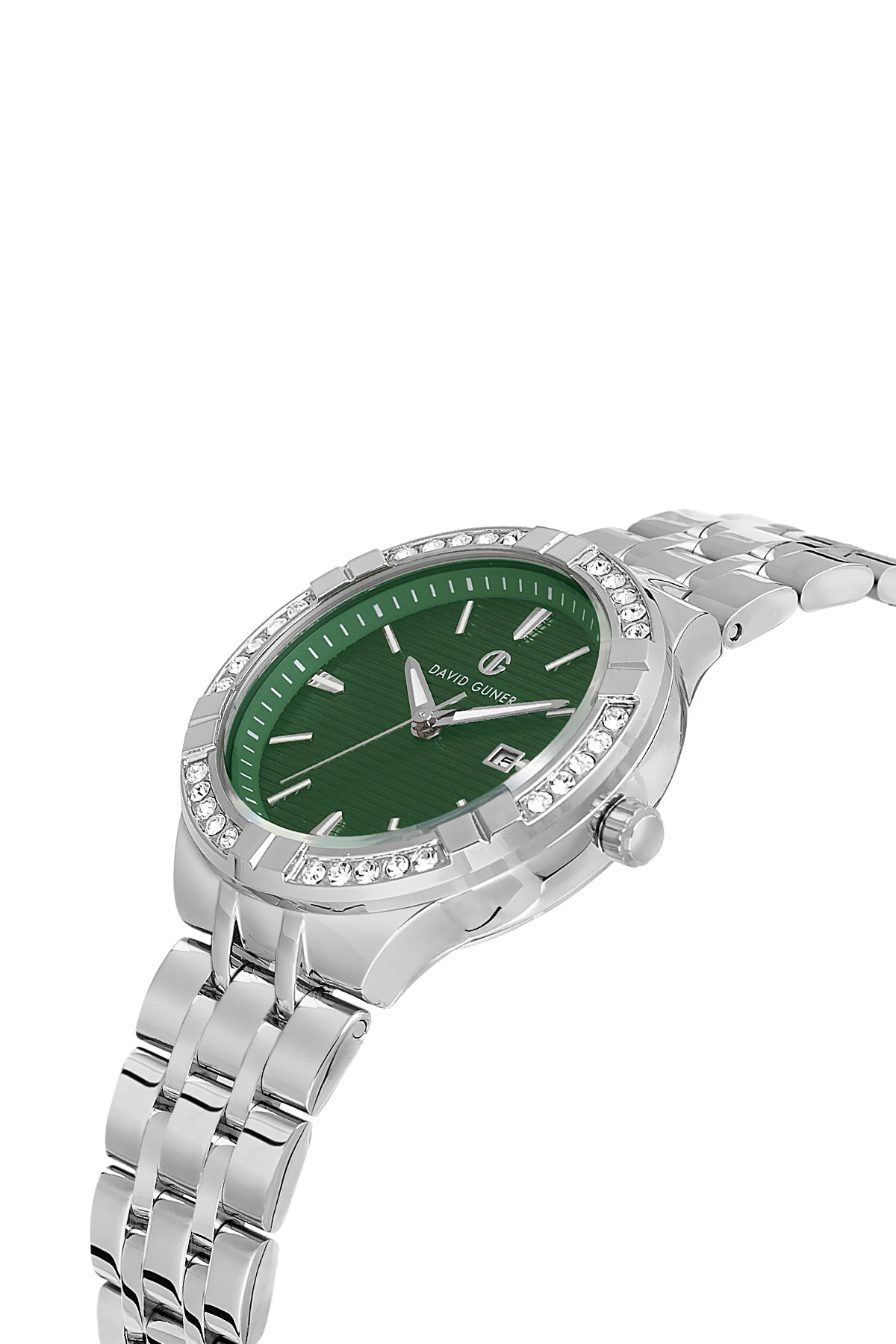 DAVID GUNER Gümüş Renk Yeşil Kadranlı Taşlı Kadın Kol Saati