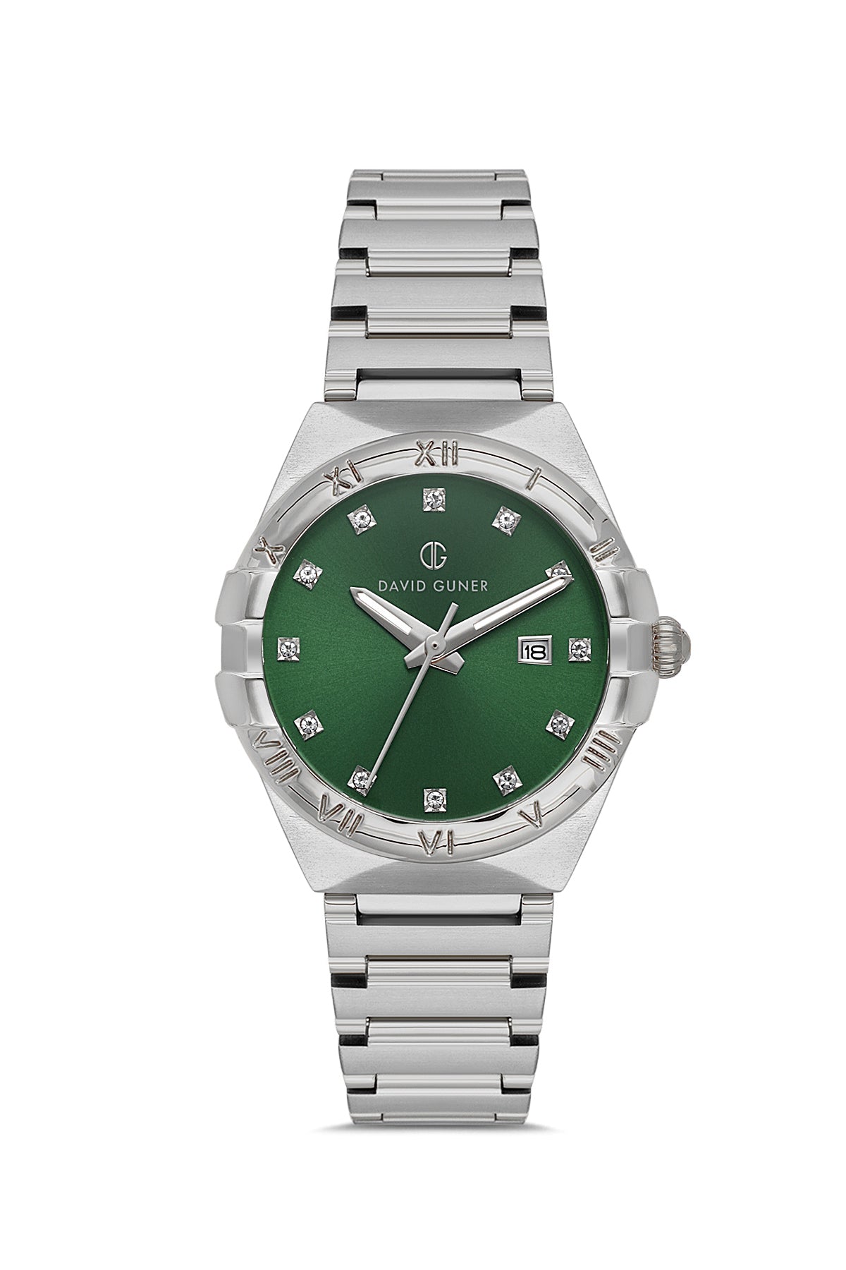 DAVID GUNER Gümüş Renk Yeşil Kadranlı Takvimli Kadın Kol Saati