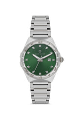 DAVID GUNER Gümüş Renk Yeşil Kadranlı Takvimli Kadın Kol Saati