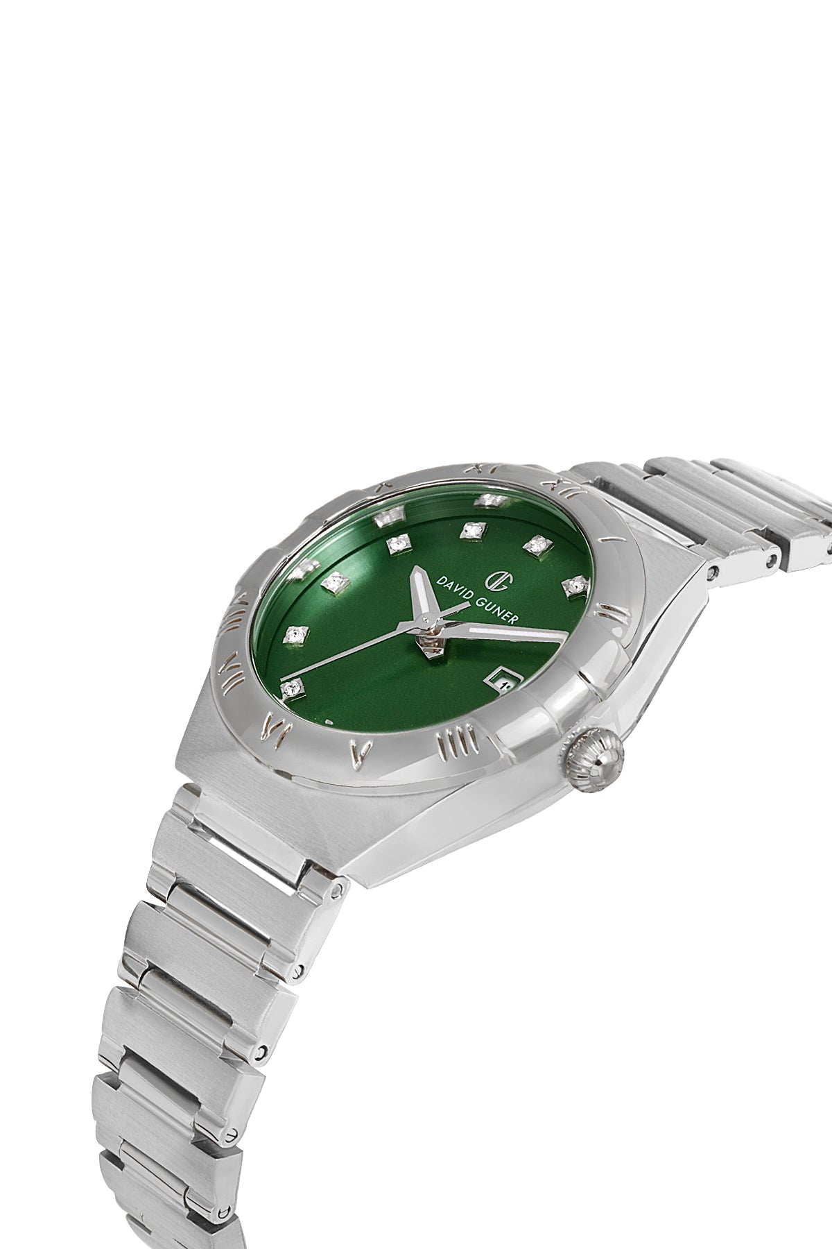 DAVID GUNER Gümüş Renk Yeşil Kadranlı Takvimli Kadın Kol Saati