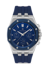 DAVID GUNER Gümüş Lacivert Kaplamalı Lacivert Silikon Kordonlu Erkek Kol Saati - DG-8396GD-L3