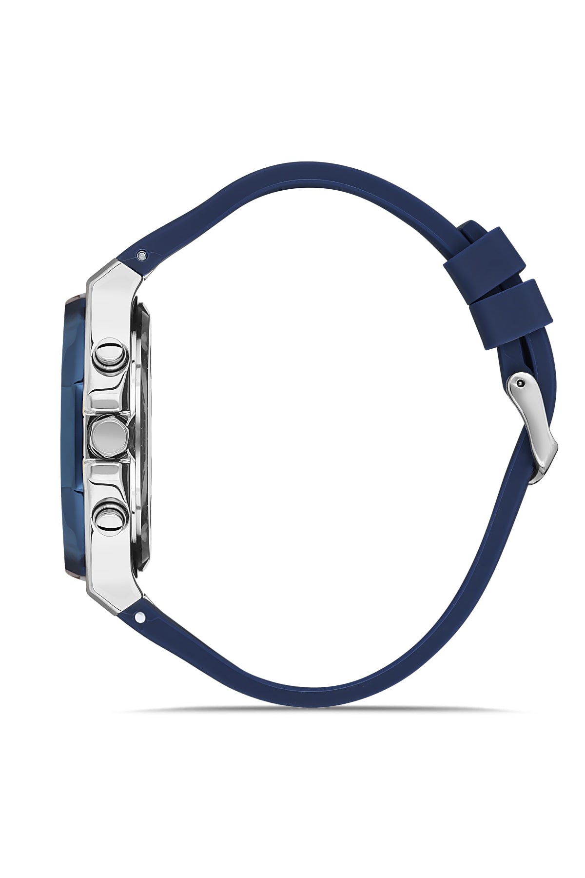 DAVID GUNER Silver Navy Blue Coated Men's Watch with Navy Blue Silicone Band