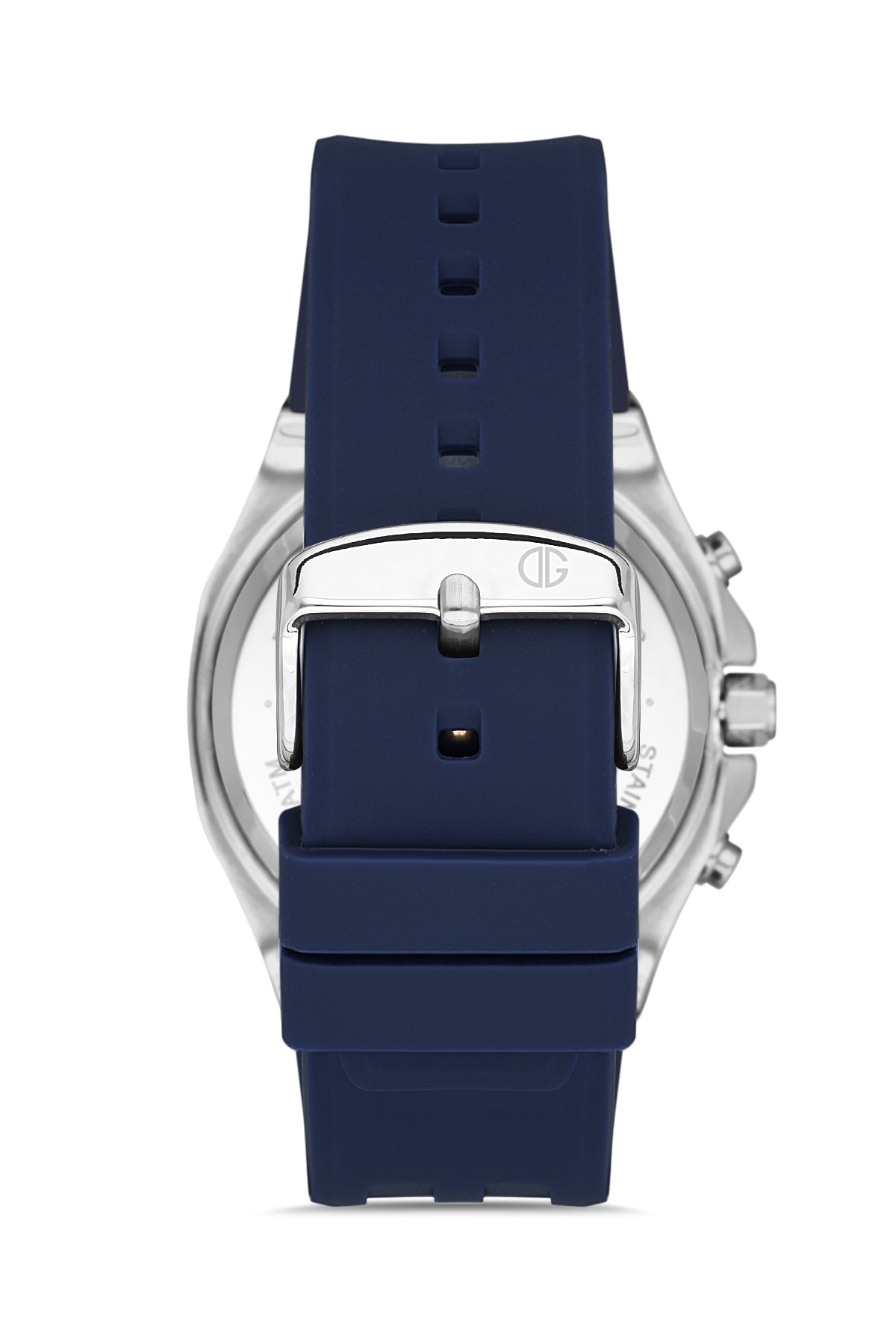 DAVID GUNER Silver Navy Blue Coated Men's Watch with Navy Blue Silicone Band
