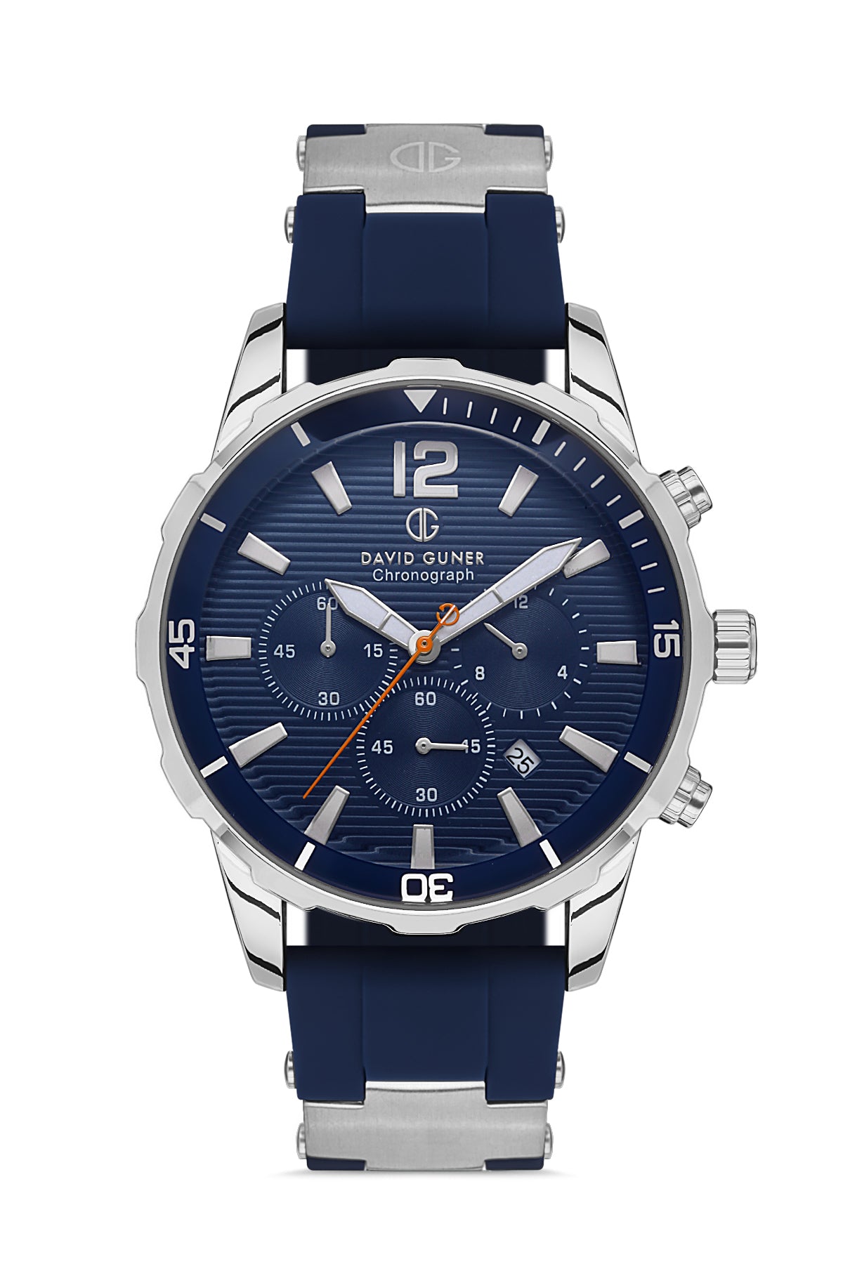 DAVID GUNER Gümüş Mavi Kaplama Mavi Kadranlı Multi Fonksiyonlu Silikon Kayışlı Erkek Kol Saati - DG-8456GD-L3
