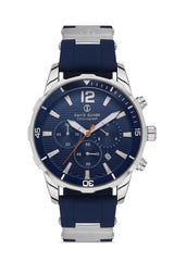 DAVID GUNER Gümüş Mavi Kaplama Mavi Kadranlı Multi Fonksiyonlu Silikon Kayışlı Erkek Kol Saati - DG-8456GD-L3