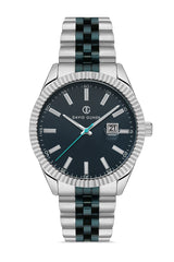 DAVID GUNER Mavi Kadranlı Gümüş Mavi Kaplama Paslanmaz Masif Çelik Kordonlu Takvimli Erkek Kol Saati DG-8626GA-L3