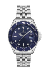 DAVID GUNER Gümüş Renk Kaplamalı Lacivert Kadranlı Takvimli Erkek Kol Saati - DG-8230GA-A3