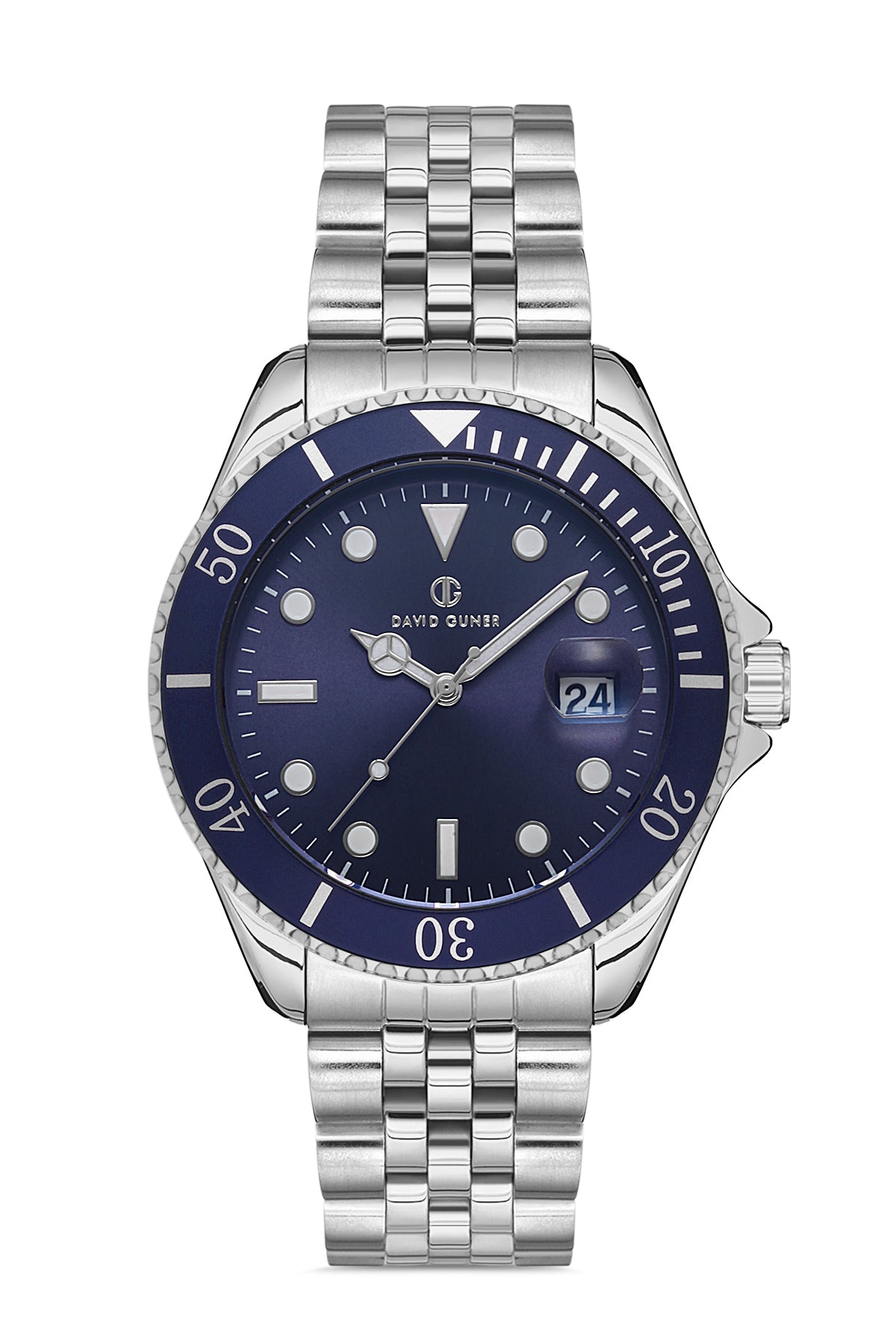 DAVID GUNER Gümüş Renk Kaplamalı Lacivert Kadranlı Takvimli Erkek Kol Saati - DG-8230GA-A3