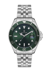 DAVID GUNER Gümüş Renk Kaplamalı Yeşil Kadranlı Takvimli Erkek Kol Saati - DG-8230GA-A10