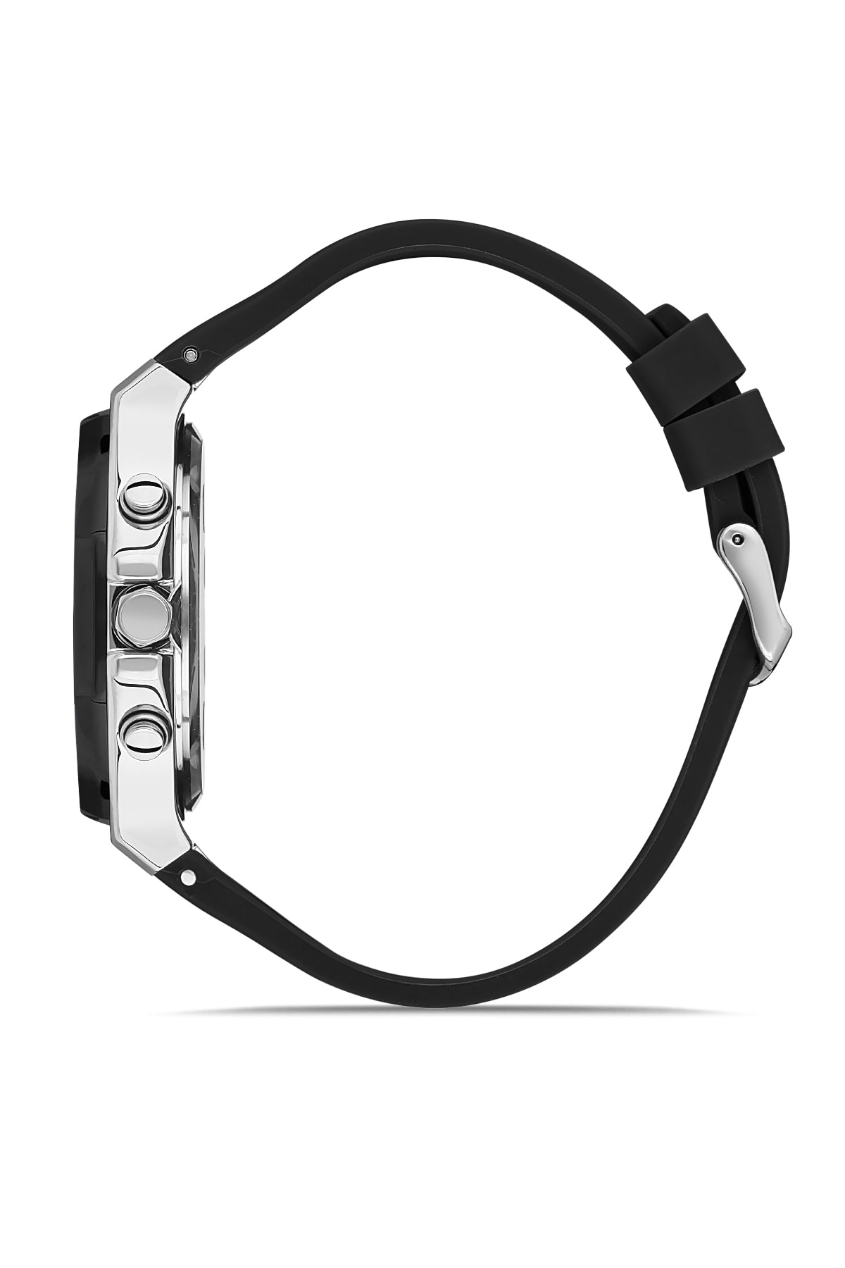 DAVID GUNER Gümüş Siyah Kaplamalı Silikon Kordonlu Erkek Kol Saati - DG-8396GD-J2