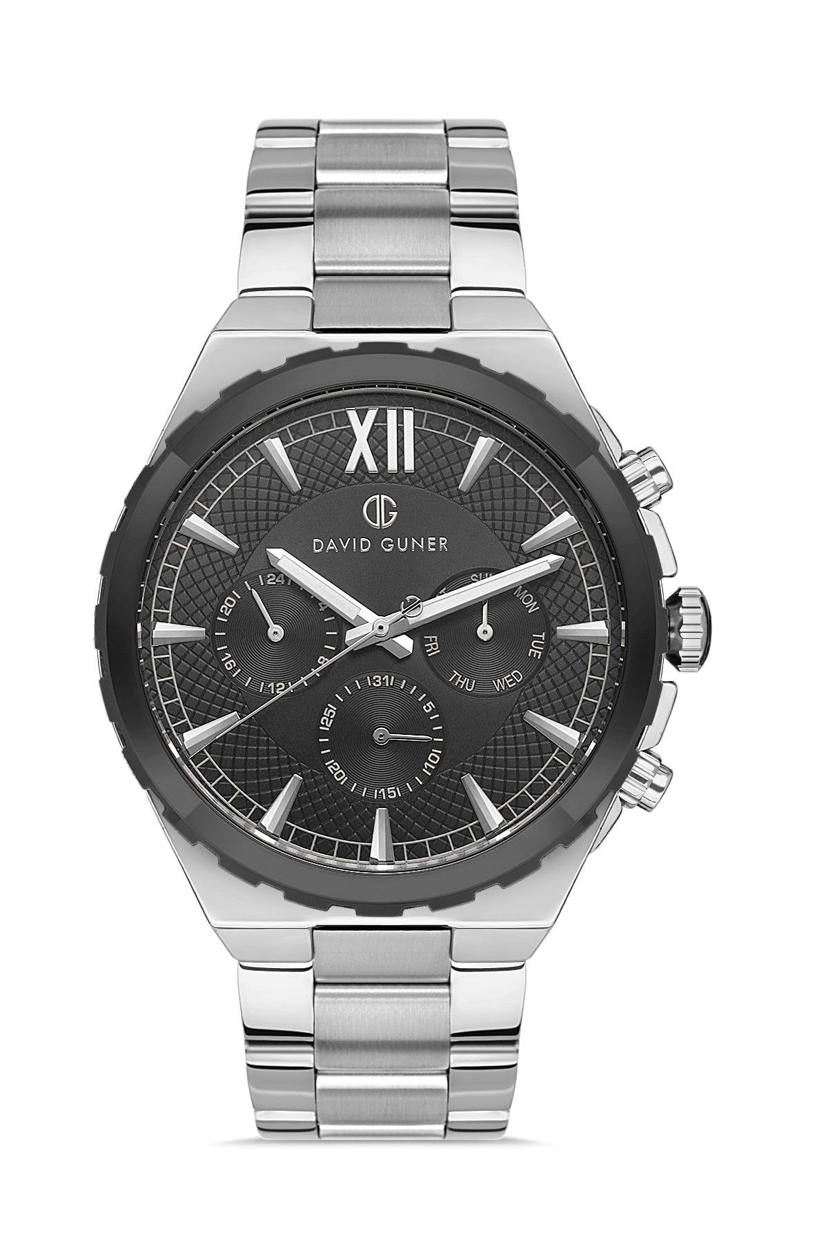 DAVID GUNER GÜMÜŞ SİYAH KAPLAMALI SİYAH KADRANLI ERKEK KOL SAATİ DG-8410GA-J2