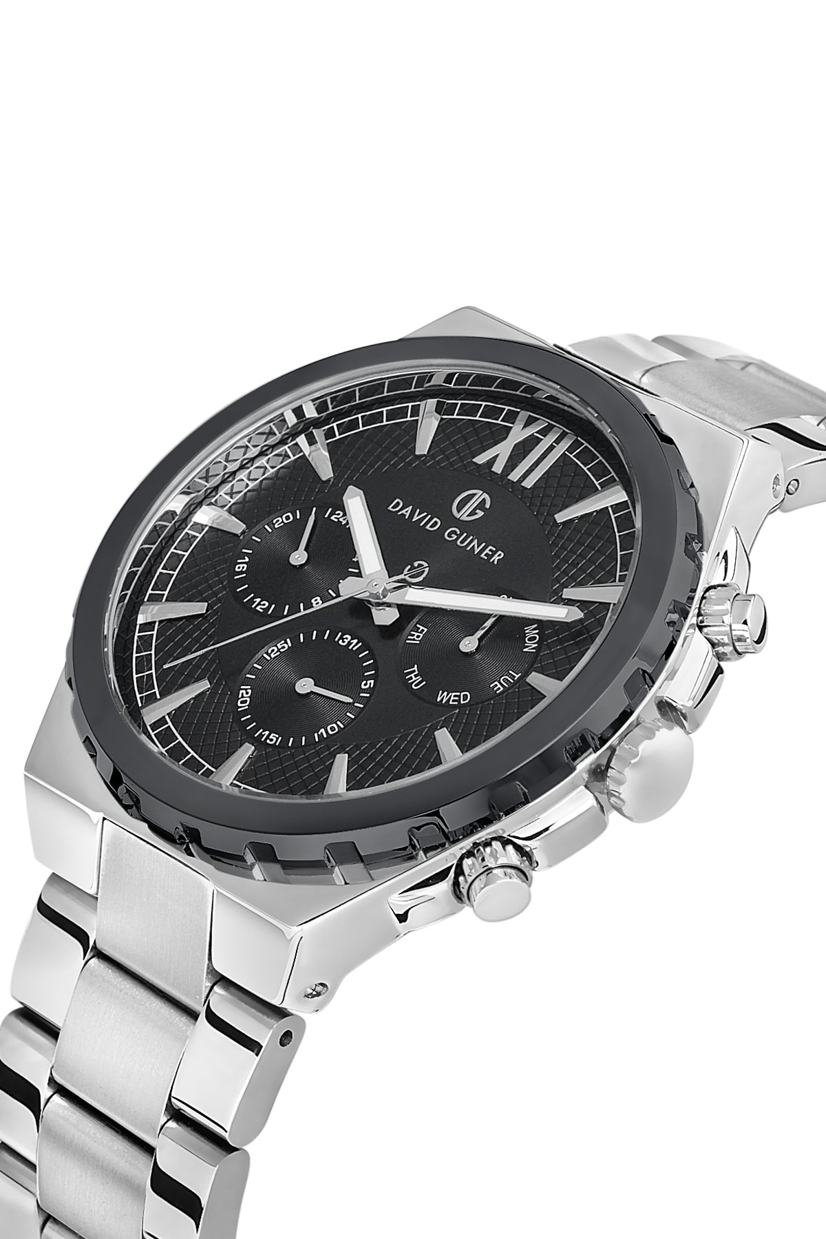DAVID GUNER GÜMÜŞ SİYAH KAPLAMALI SİYAH KADRANLI ERKEK KOL SAATİ DG-8410GA-J2