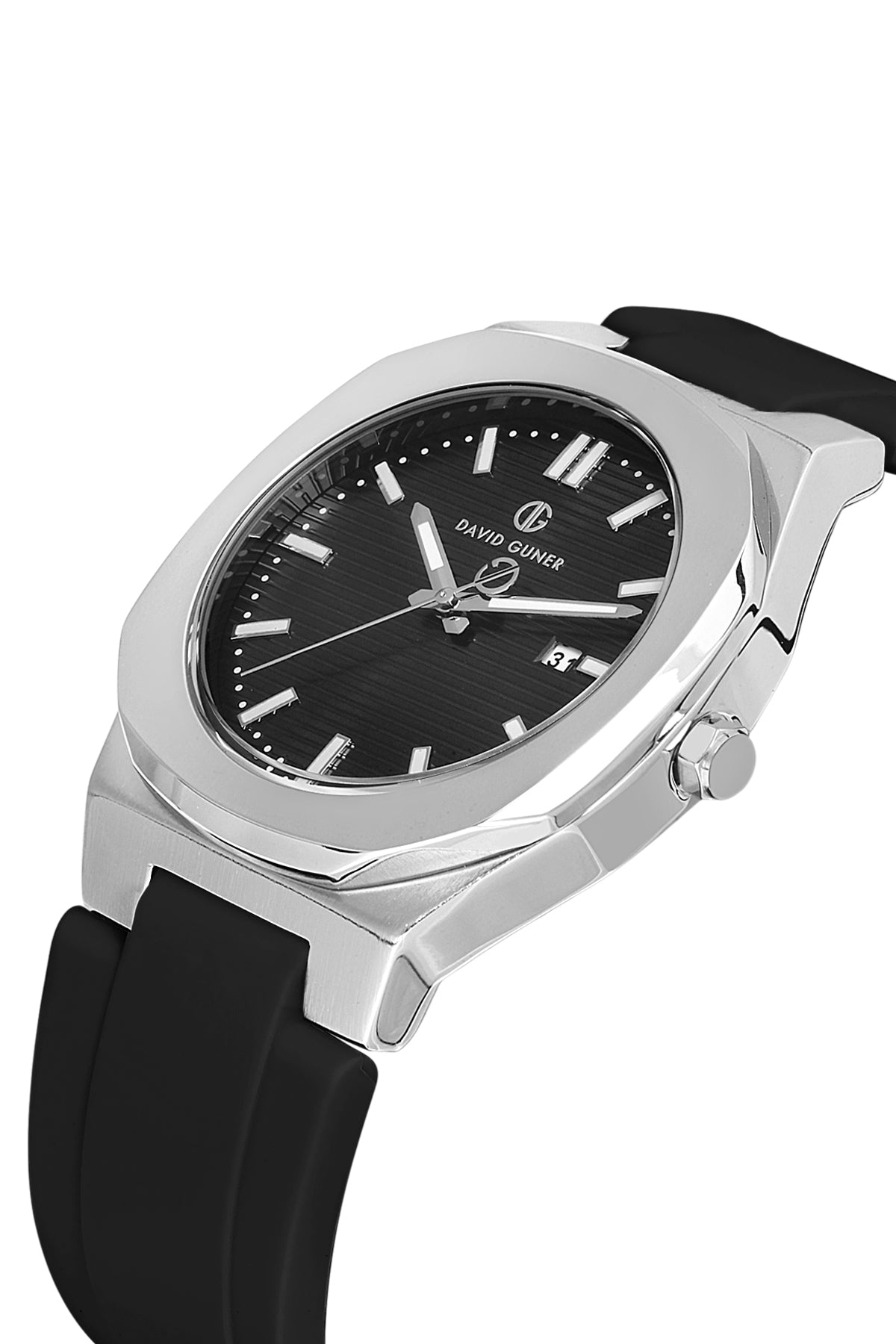 DAVID GUNER Silver Black Coated Black Dial Men's Watch