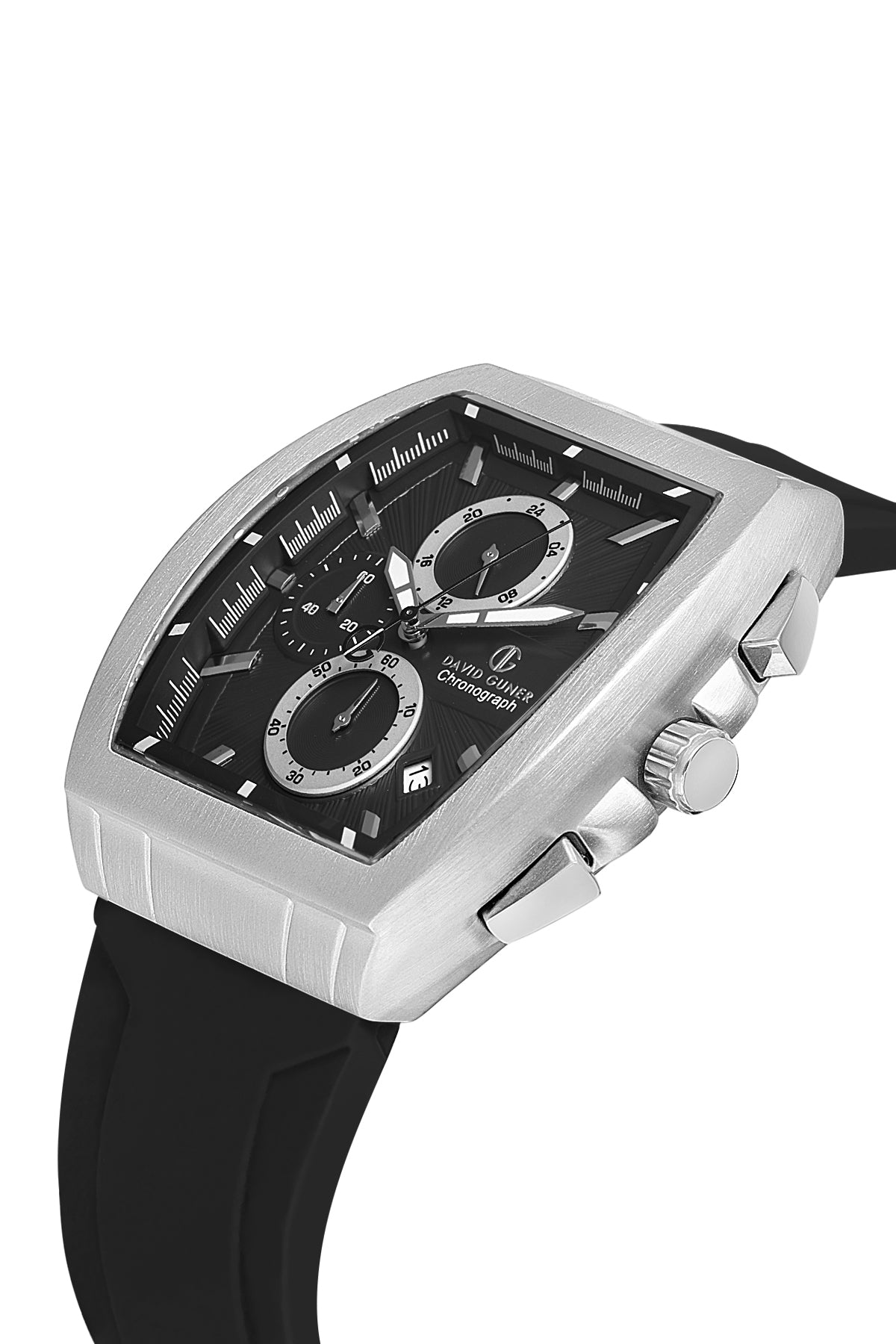 DAVID GUNER Silver Black Coated Men's Watch with Black Silicone Band