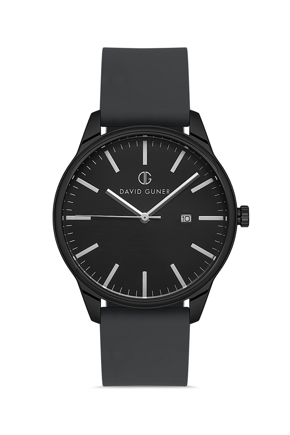 DAVID GUNER Black Dial, Black Coated, Black Silicone Band and Calendar Men's Watch