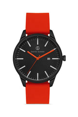 DAVID GUNER Black Coated Orange Silicone Band Men's Watch