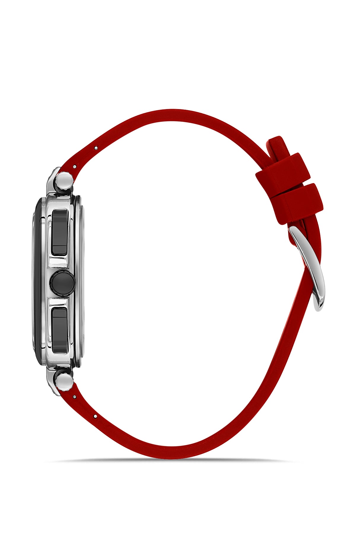 DAVID GUNER Gümüş Siyah Kaplama Kırmızı Kayışlı Siyah Kadranlı Silikon Erkek Kol Saati - DG-8500GD-J8