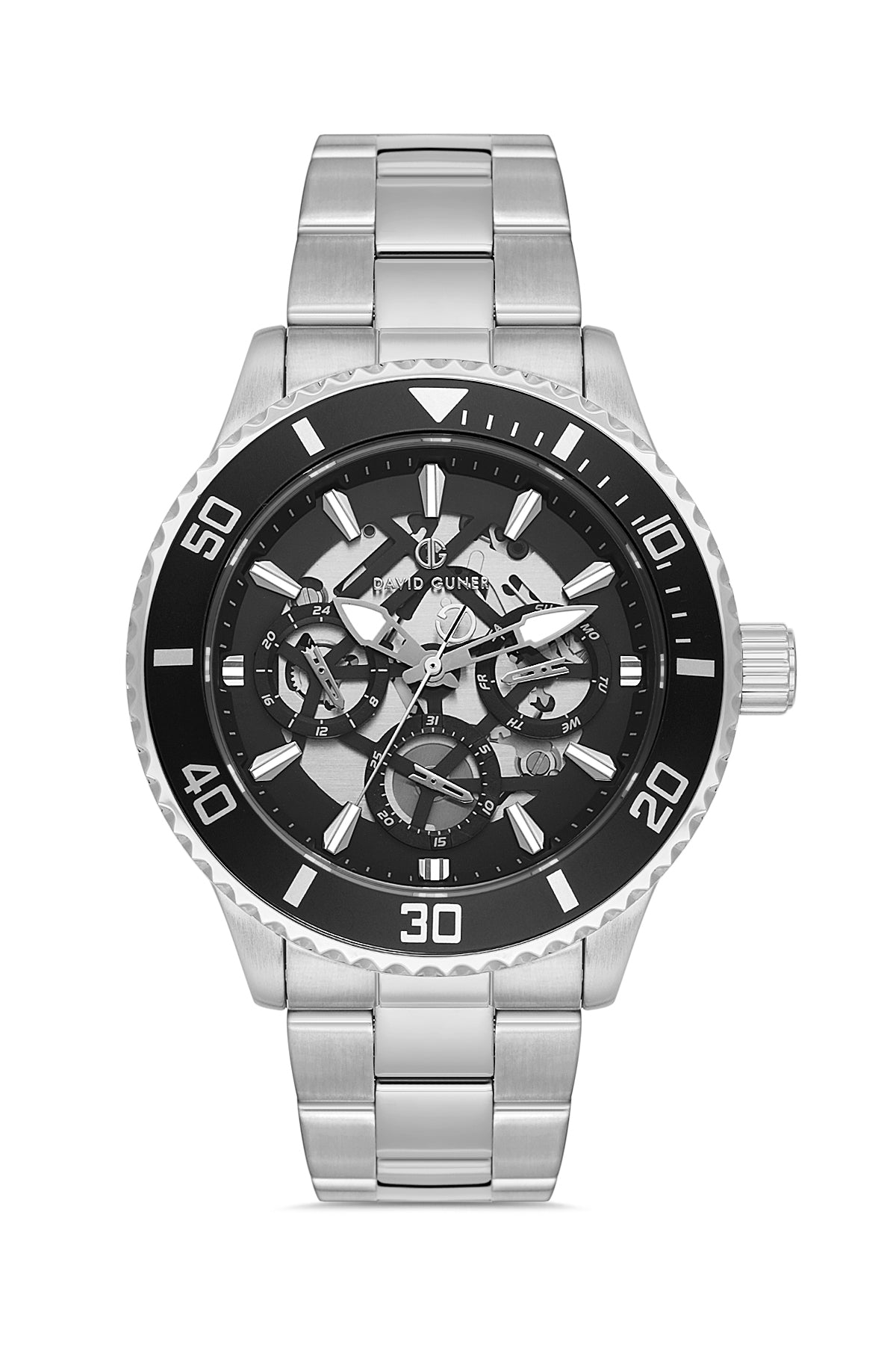 DAVID GUNER Gümüş Siyah Kaplama Siyah Kadranlı Multi Fonksiyonlu Erkek Kol Saati - DG-8851GA-J2