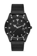 Davıd Guner Gun Coated Calendar Men's Watch with Steel Braided Band