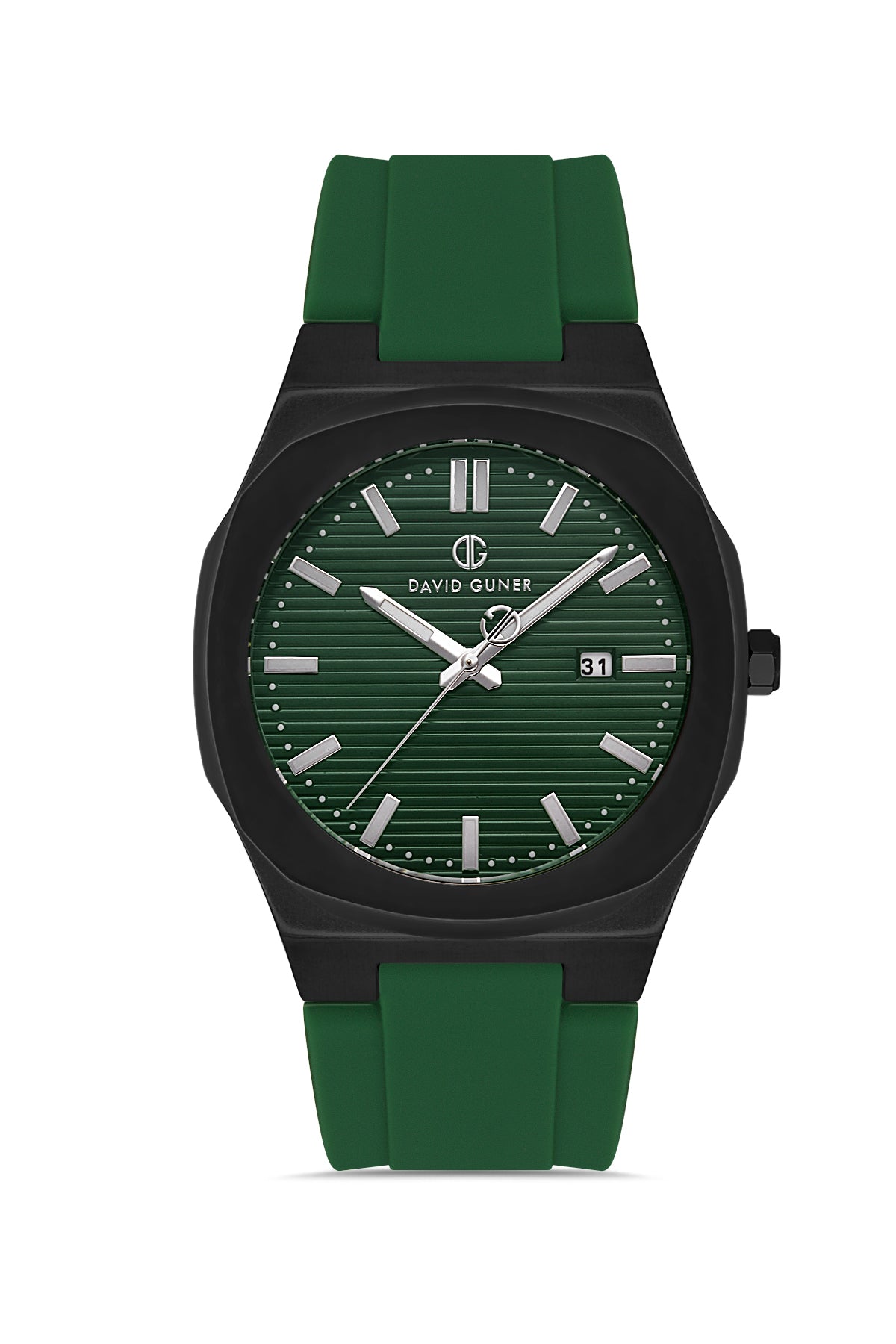 DAVID GUNER Gun Coated Green Band Men's Watch