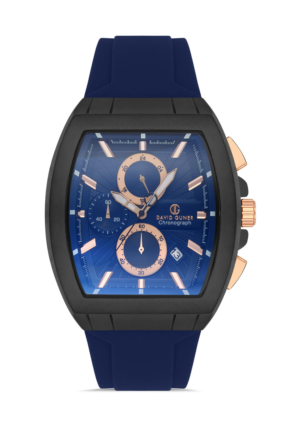 DAVID GUNER Men's Watch with Navy Blue Dial and Navy Blue Silicone Band