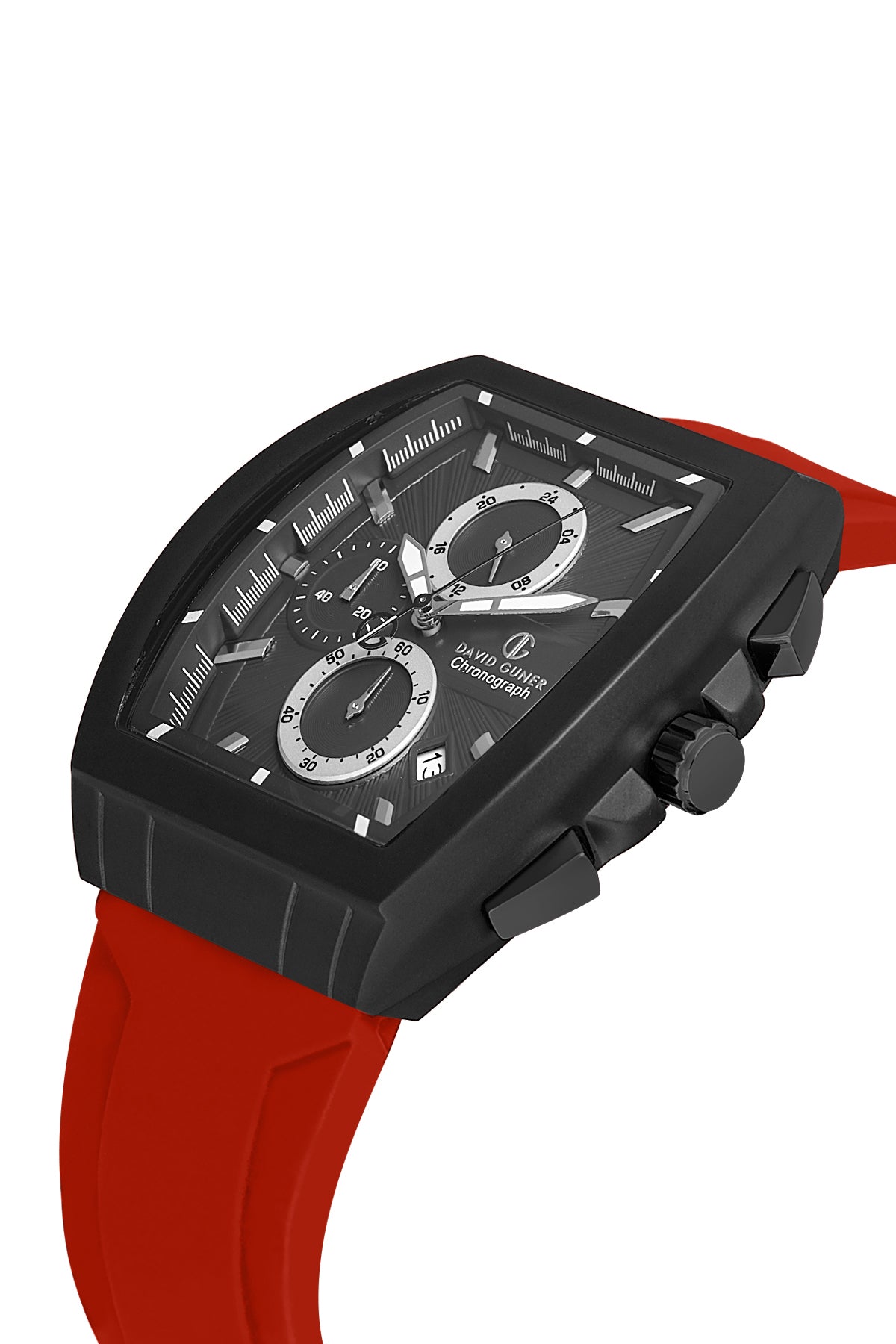 DAVID GUNER Gun Coated Men's Watch with Black Dial and Red Silicone Band