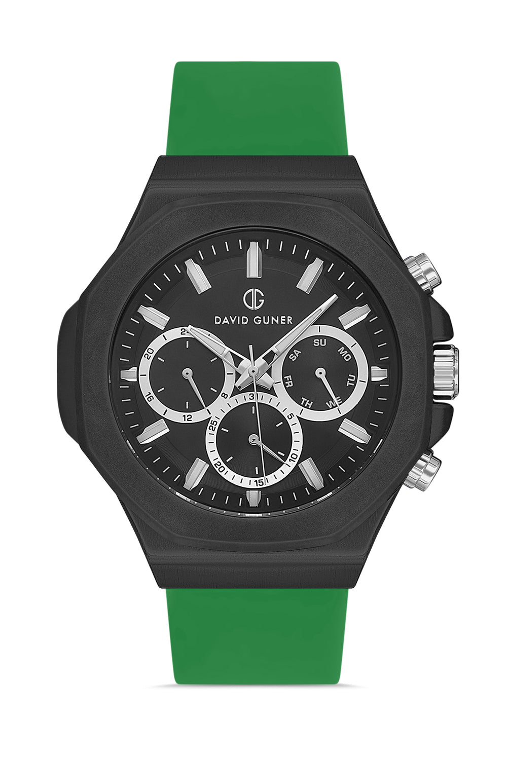 DAVID GUNER Gun Coated Men's Watch with Black Dial and Green Silocon Band
