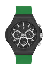 DAVID GUNER Gun Coated Men's Watch with Black Dial and Green Silocon Band