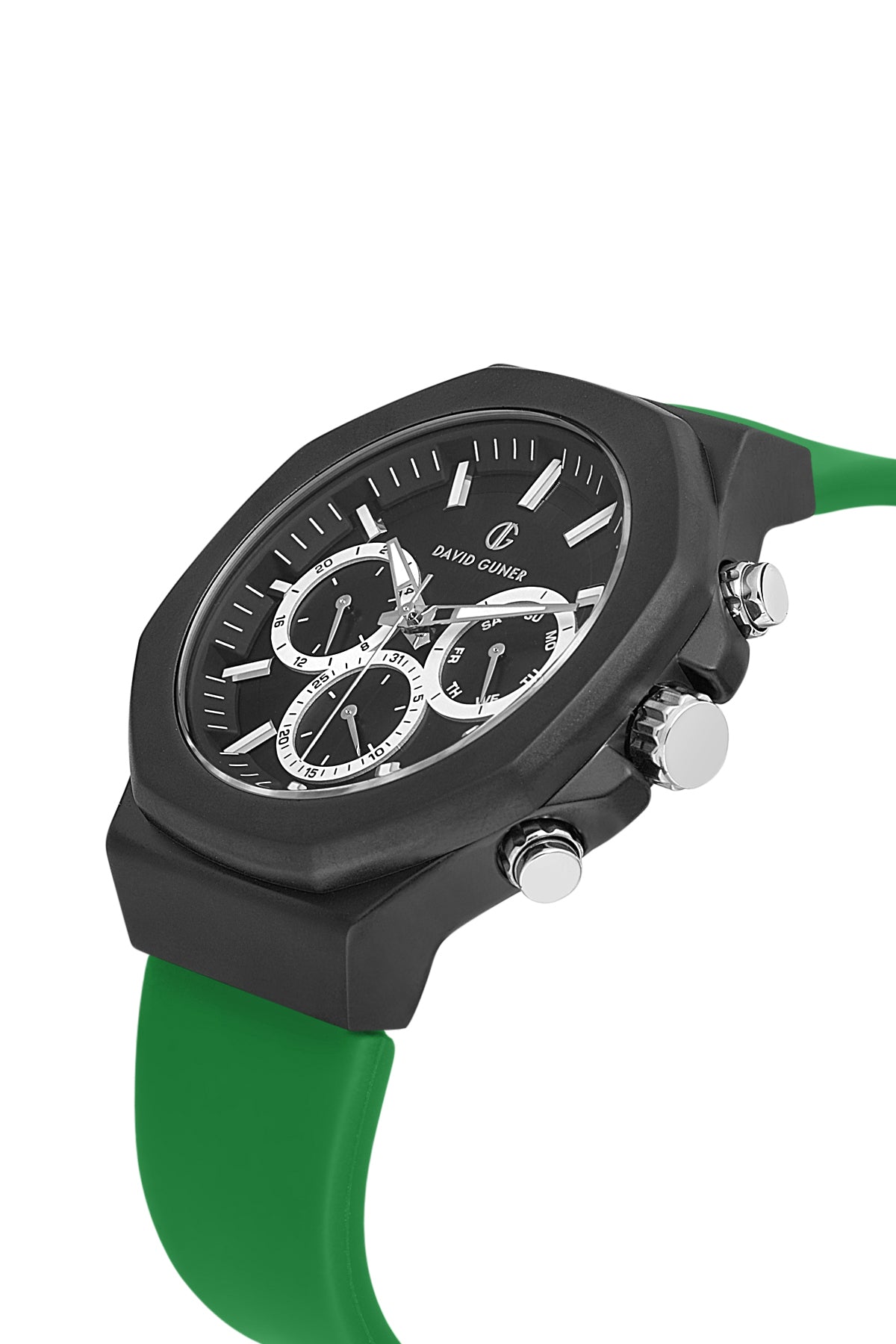 DAVID GUNER Gun Coated Men's Watch with Black Dial and Green Silocon Band