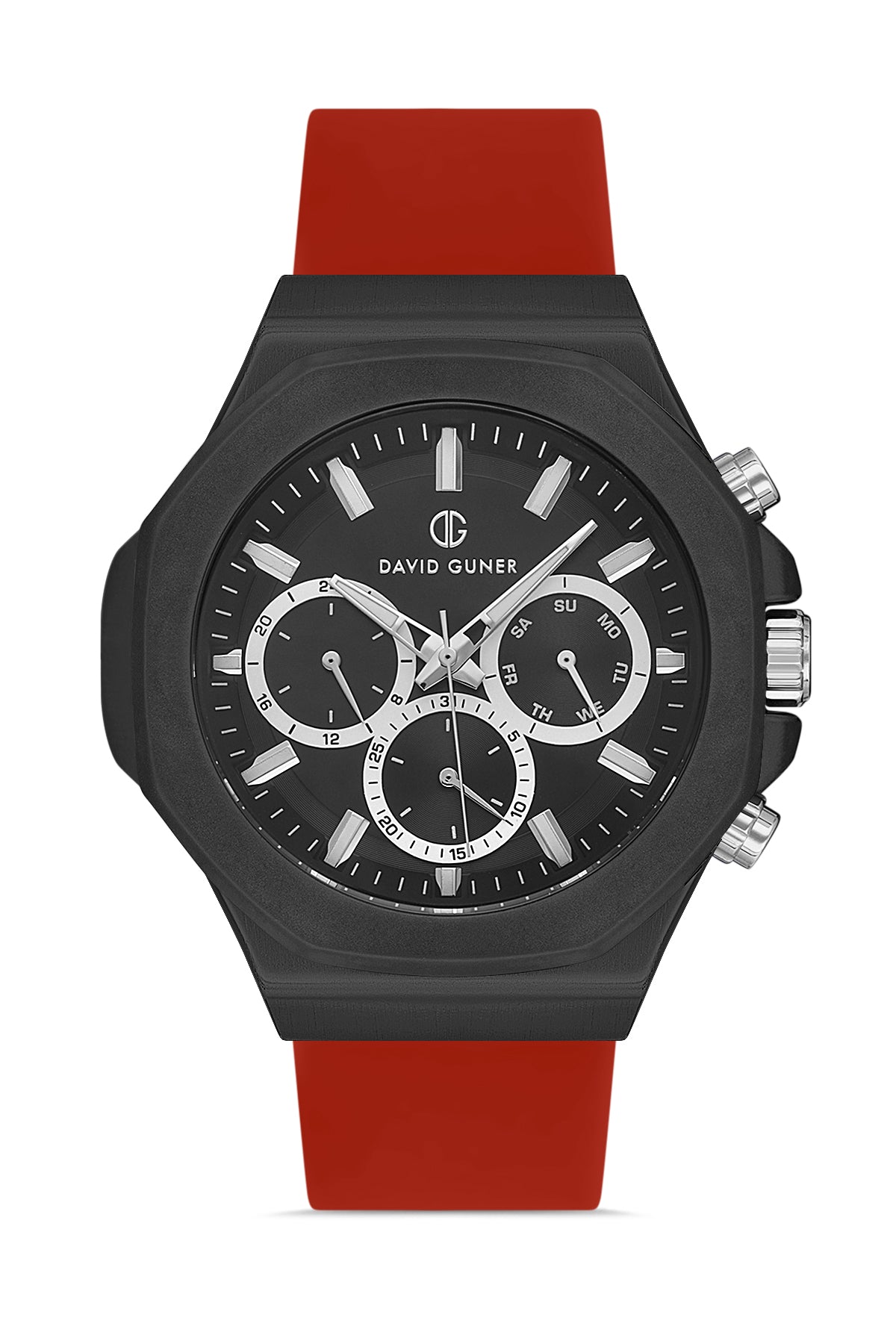 DAVID GUNER Gun Coated Men's Watch with Black Dial and Red Silicone Band