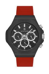 DAVID GUNER Gun Coated Men's Watch with Black Dial and Red Silicone Band