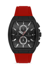 DAVID GUNER Gun Kaplamalı Siyah Kadranlı Kırmızı Silikon Kordonlu Erkek Kol Saati - DG-8485GD-ZP2