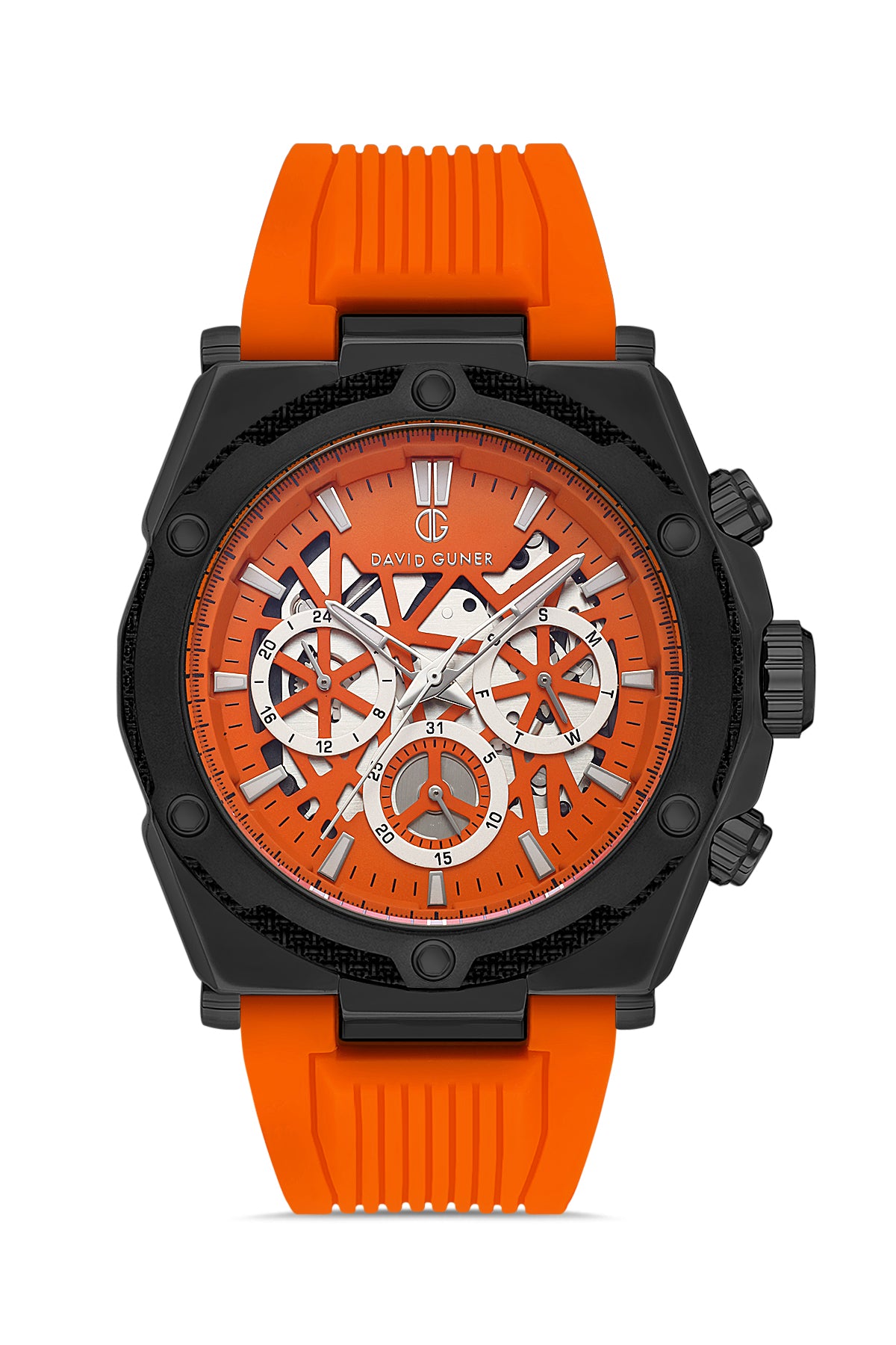 DAVID GUNER Gun Kaplamalı Turuncu Silikon Kordonlu Multi Fonksiyonlu Erkek Kol Saati - DG-8641GD-ZQ11