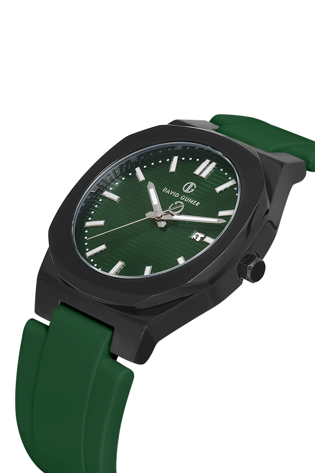 DAVID GUNER Gun Coated Green Band Men's Watch