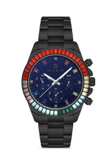 DAVID GUNER Gunmetal Kaplama Mavi Kadranlı Multi Fonksiyon Paslanmaz Masif Çelik Uniseks Kol Saati - DG-8678GA-V3