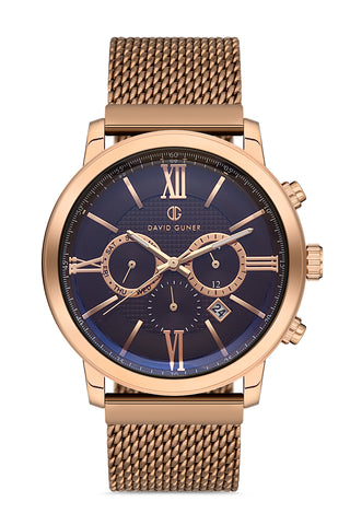 DAVID GUNER Brown Dial Men's Watch with Steel Knitted Band