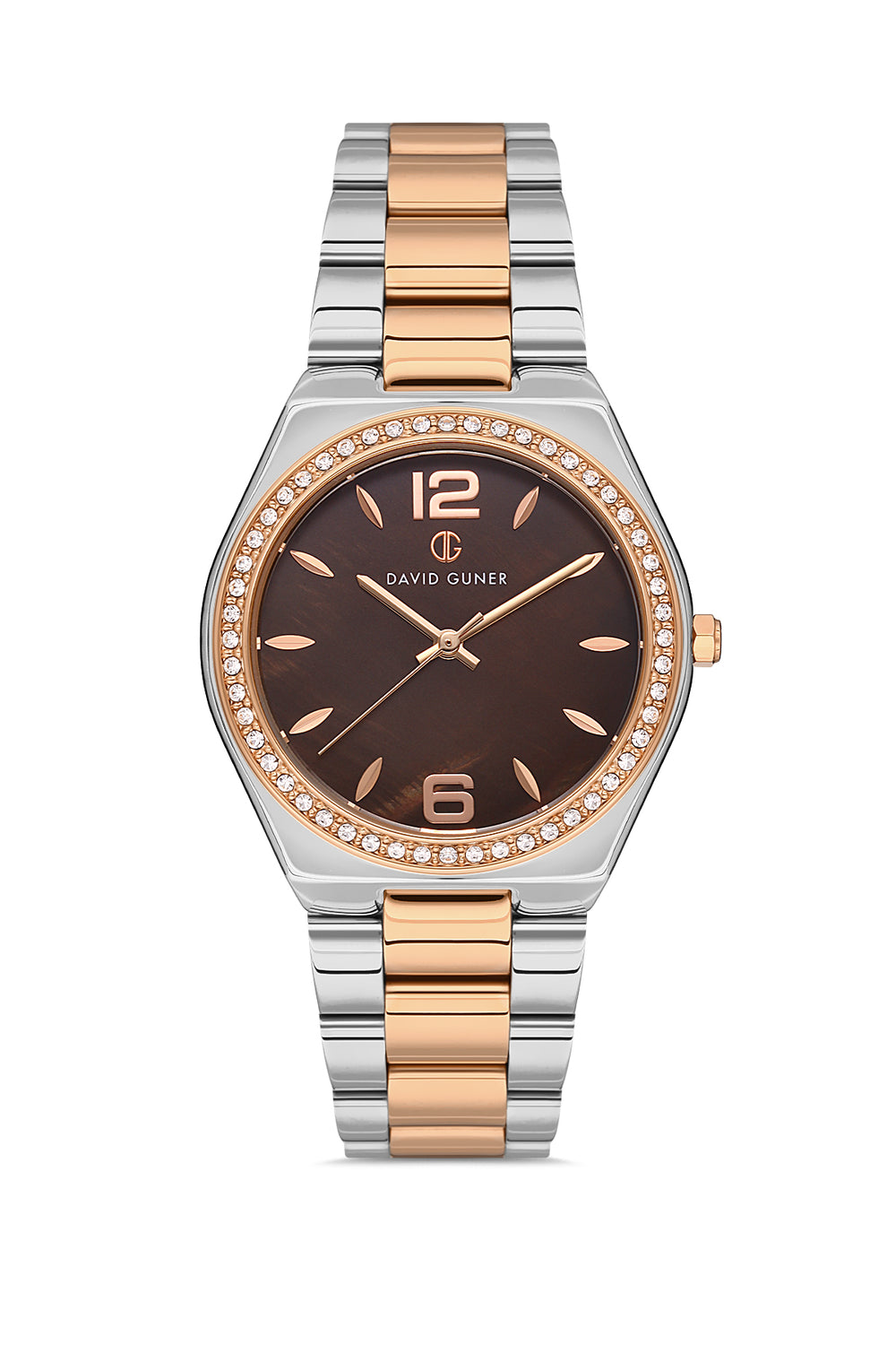 DAVID GUNER Rose White Women's Watch with Brown Dial