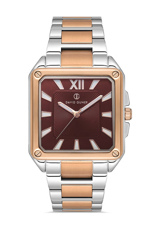 DAVID GUNER Kahverengi Kadranlı Rose Gümüş Kaplamalı Erkek Kol Saati - DG-8668GA-E6