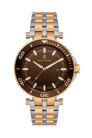 DAVID GUNER Brown Dial Rose Silver Plating Calendar Men's Watch