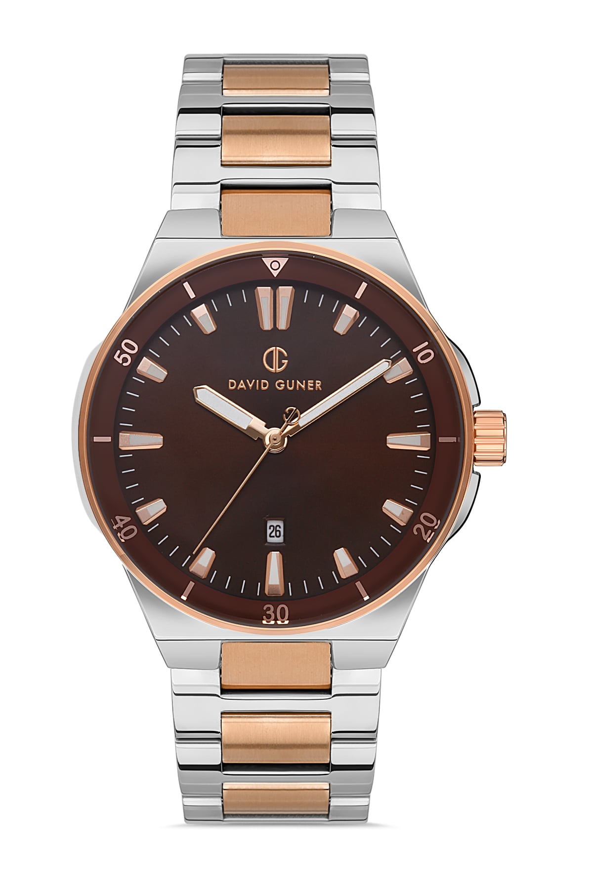 DAVID GUNER Brown Dial and Rose Silver Band Men's Watch